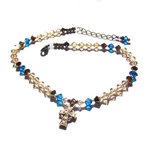 Ankle Bracelet Celtic Cross Charm Topaz Zircon